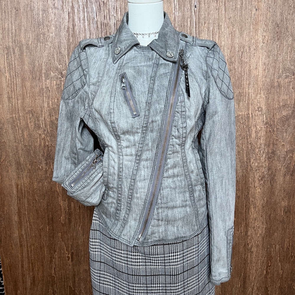 Guess Jeans Gray Denim Moto Jacket